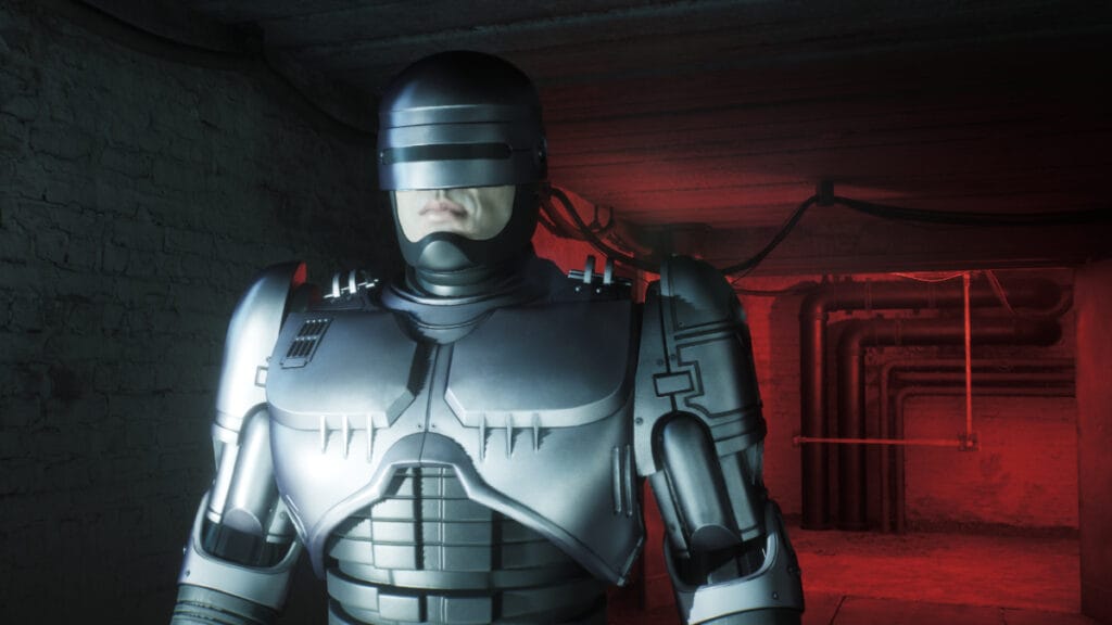 A close-up of RoboCop in Rogue City